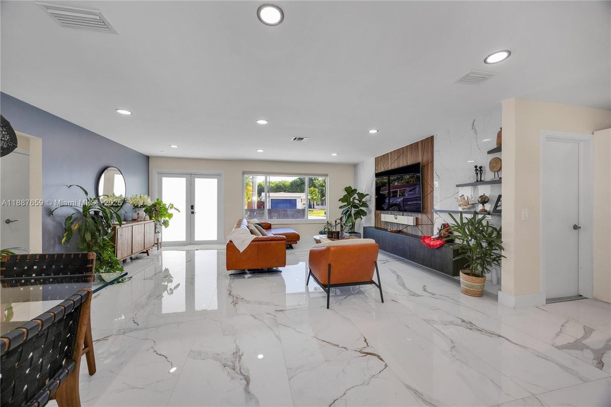 Fireplace, Interior, Living room, Marble, Recessed Lighting, Wooden Walls
