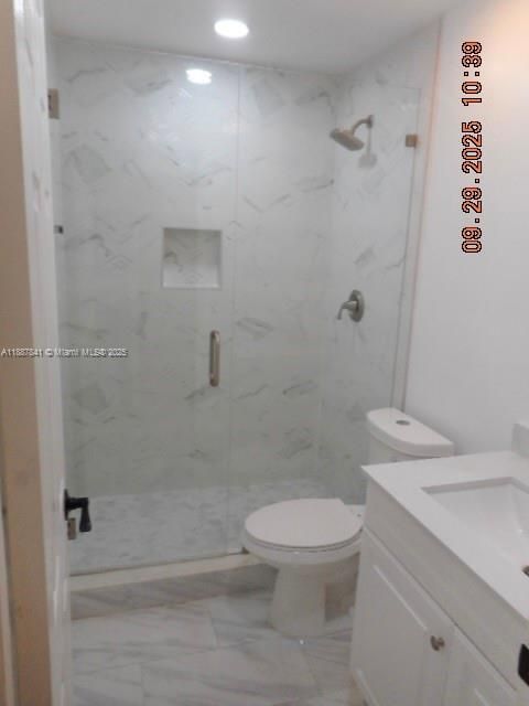 Bathroom, Glass Shower, Interior, Marble, Marble Walls, Recessed Lighting