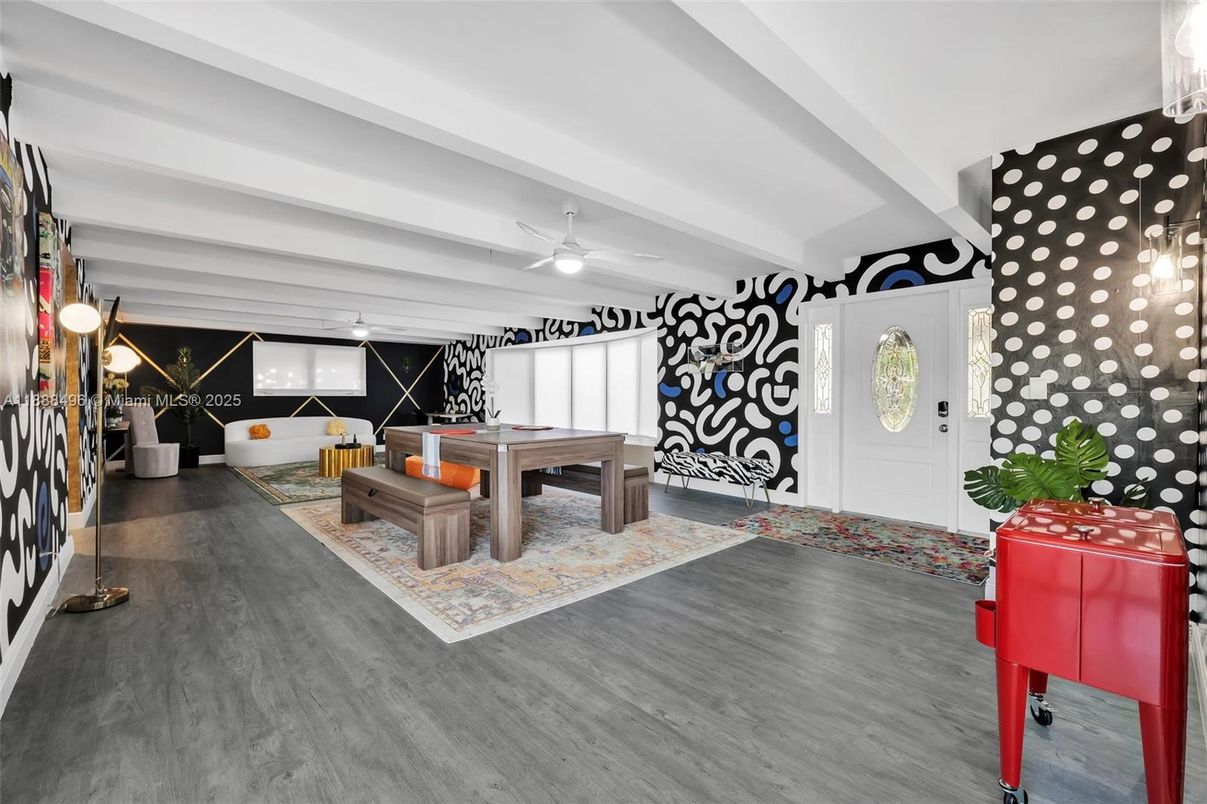 Billiard Table, Game Room, Interior, Pendant Lights, Wood Texture Flooring