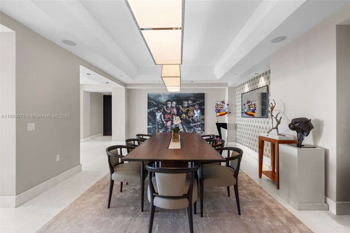 Dining room, Interior, Marble, Recessed Lighting