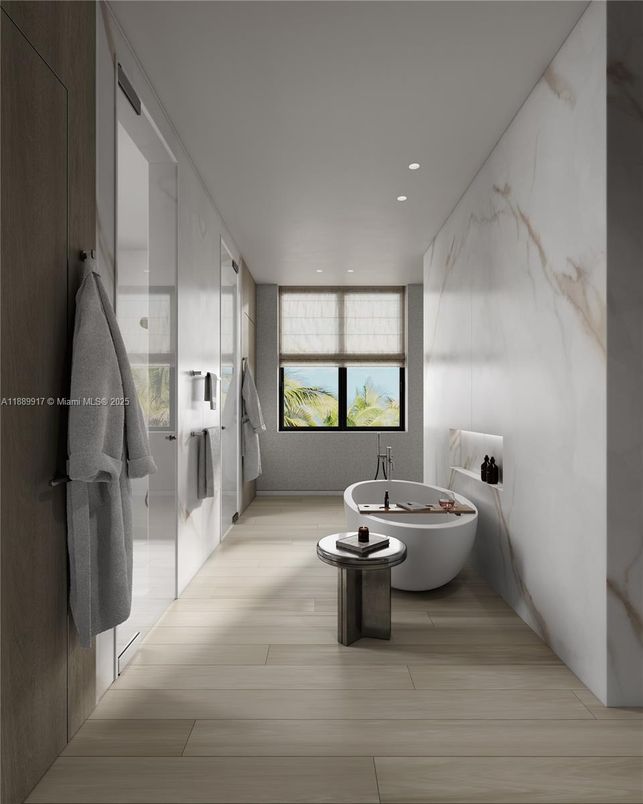 Bathroom, Interior, Marble Walls, Recessed Lighting