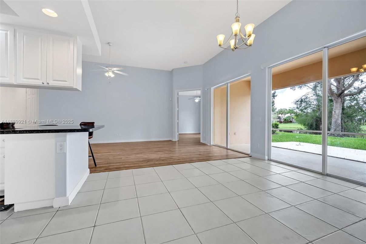 Chandelier, Empty room, Interior, Recessed Lighting, Wood Texture Flooring