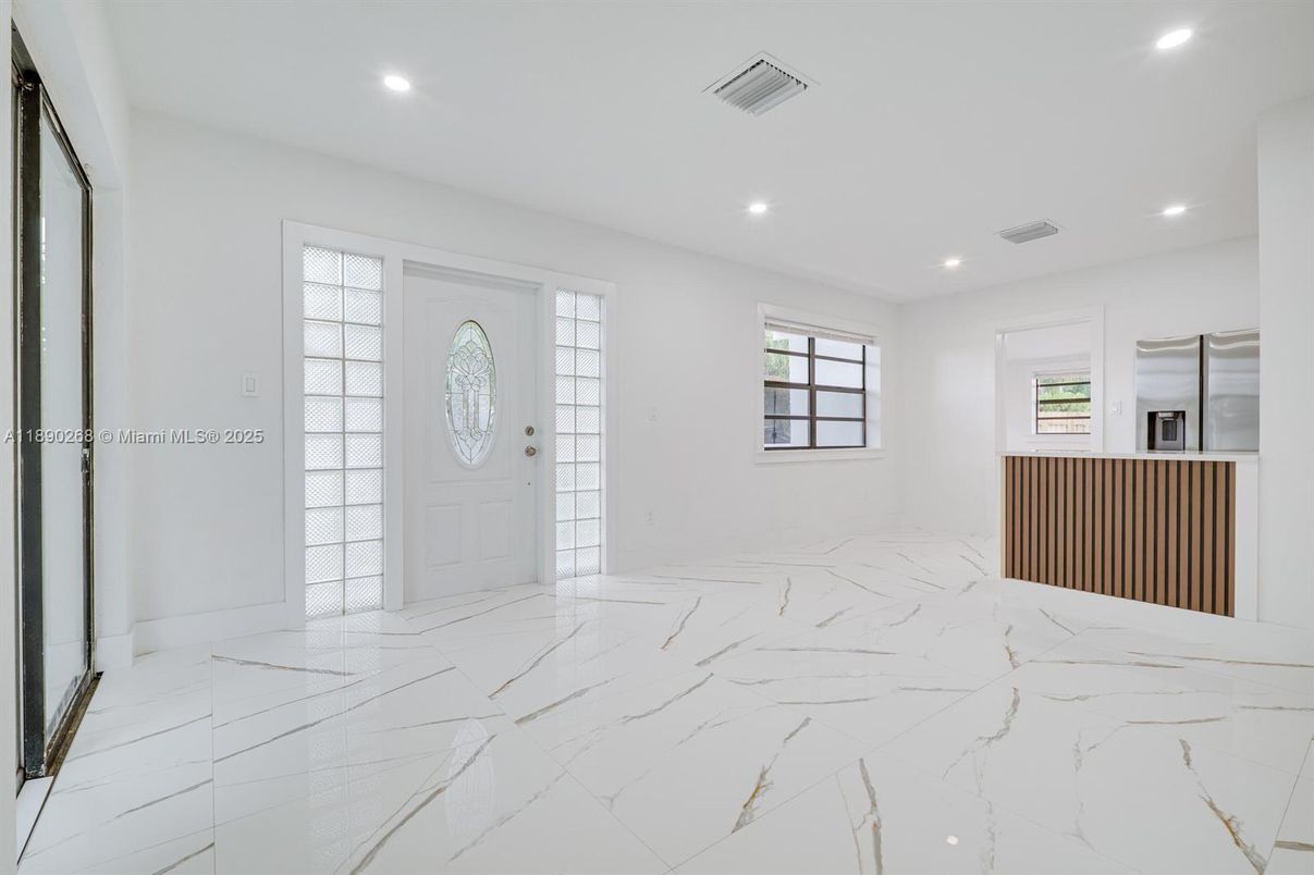 Empty room, Interior, Marble, Recessed Lighting, Stainless Steel Appliances