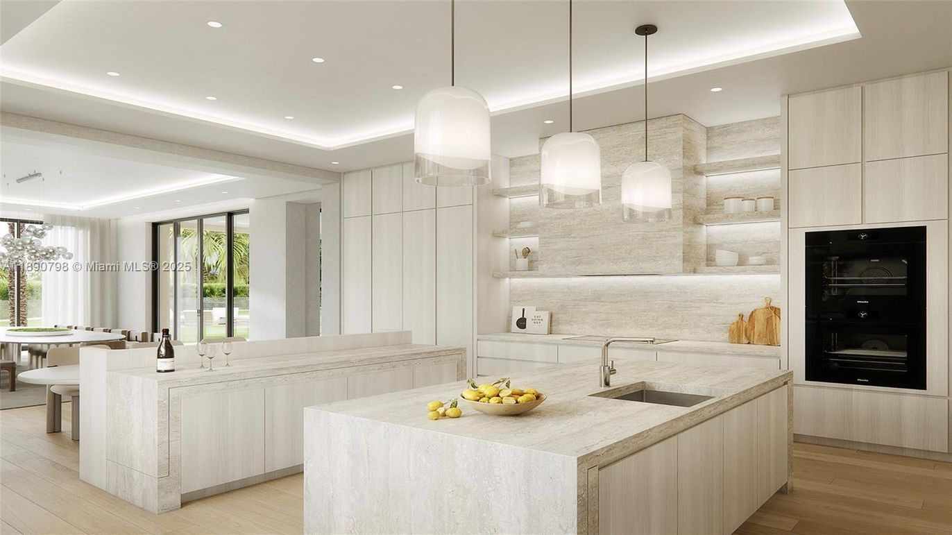 Interior, Kitchen, Pendant Lights, Recessed Lighting, Wood Texture Flooring