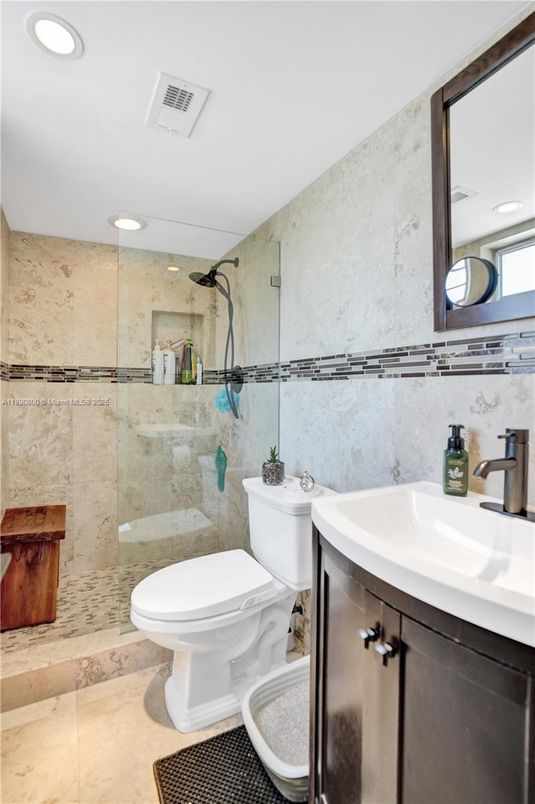 Bathroom, Glass Shower, Interior, Recessed Lighting