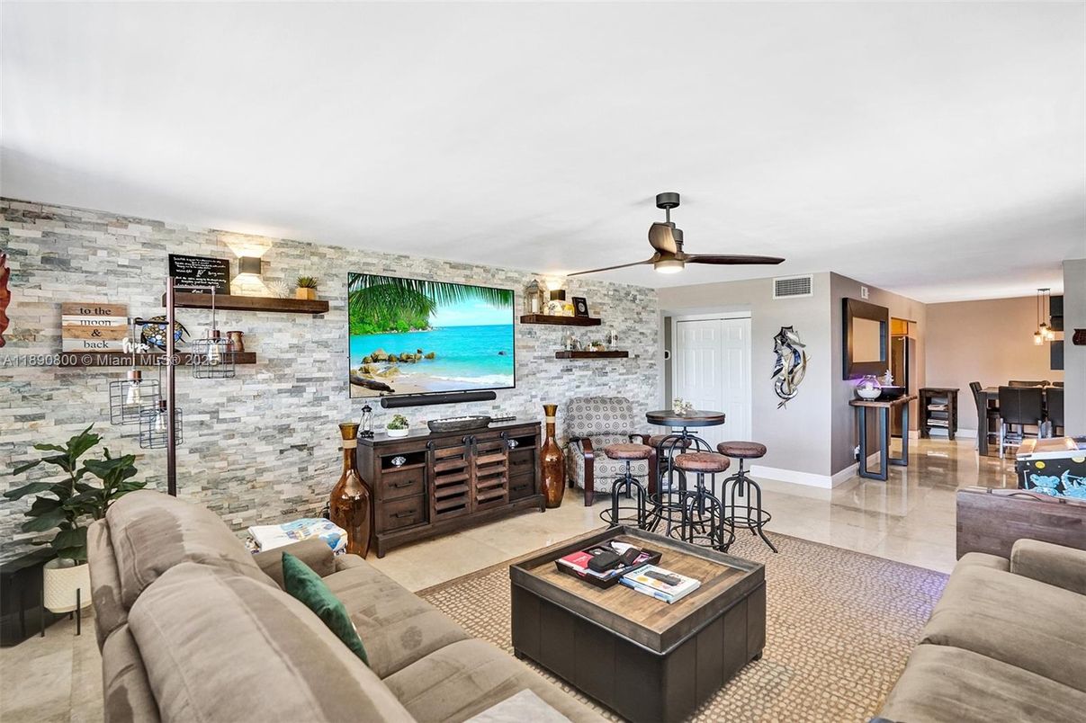 Dining room, Interior, Kitchen, Living room, Pendant Lights, Stone Walls