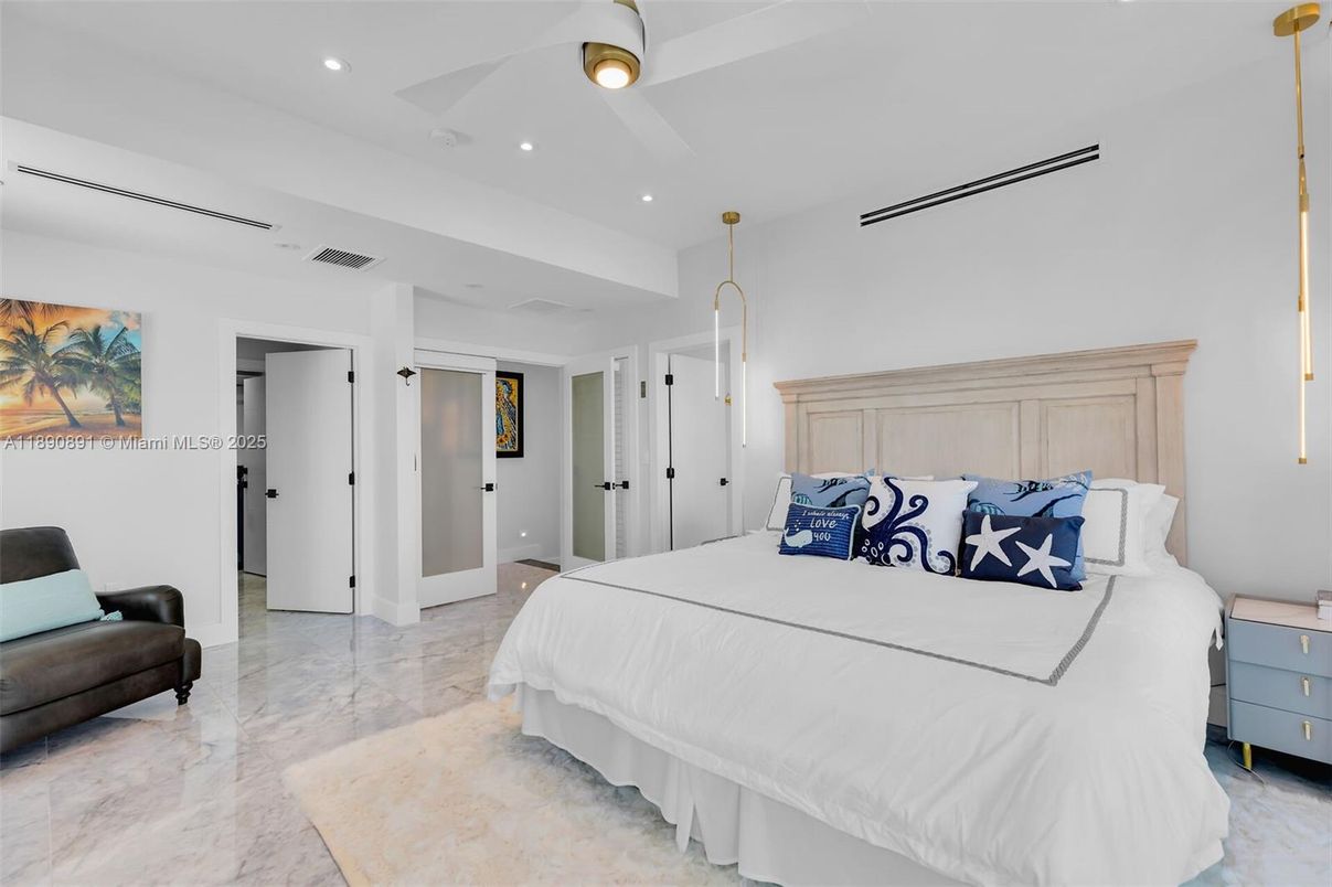 Bedroom, Interior, Marble, Recessed Lighting