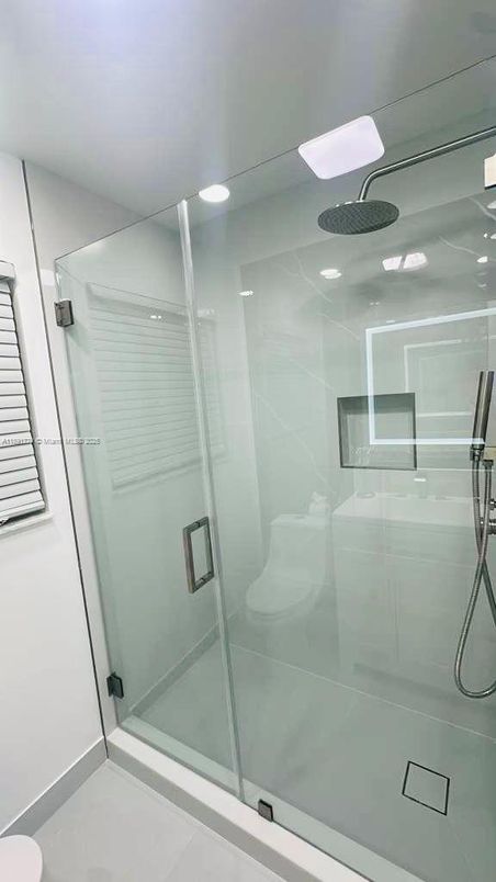 Bathroom, Glass Shower, Interior, Recessed Lighting