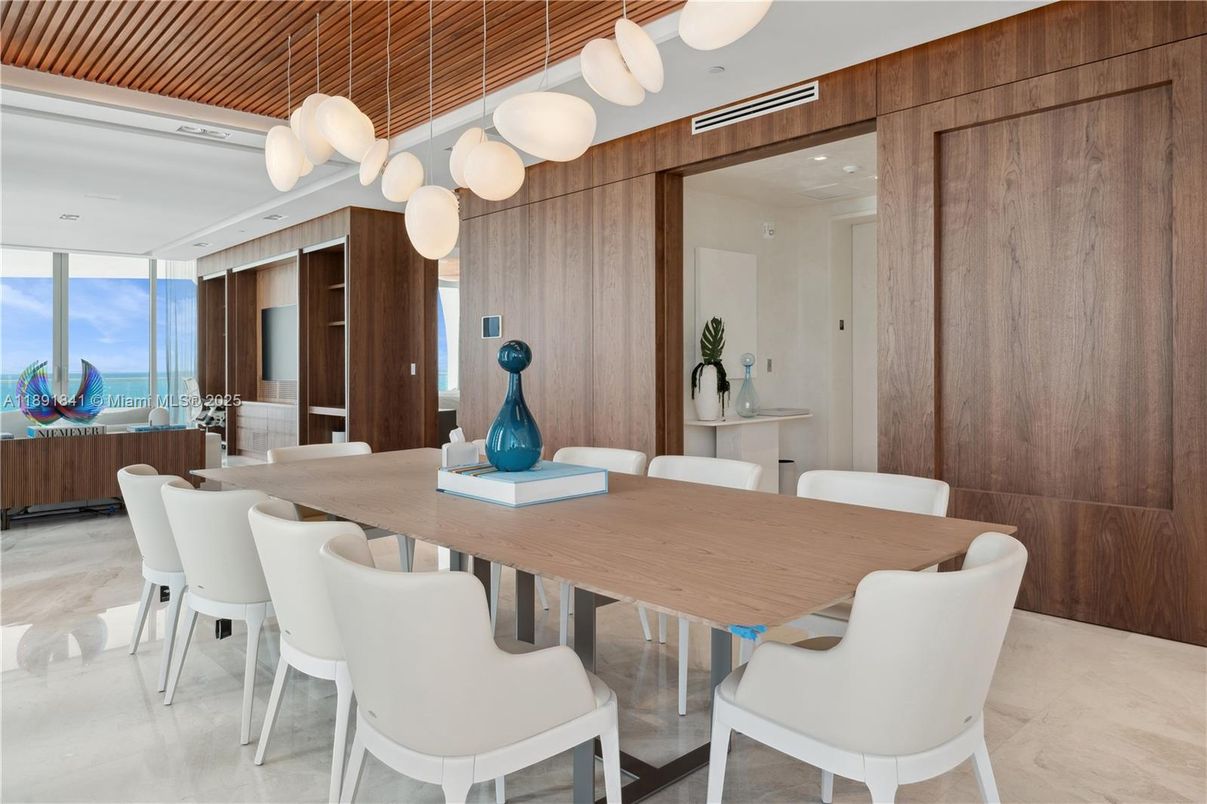 Dining room, Interior, Pendant Lights, Water, Wooden Walls
