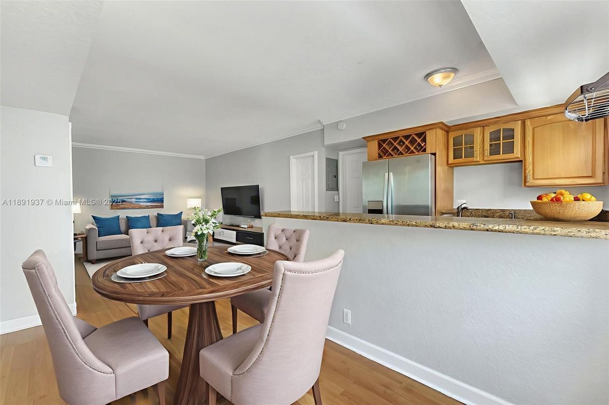 Dining room, Interior, Stainless Steel Appliances, Wood Texture Flooring
