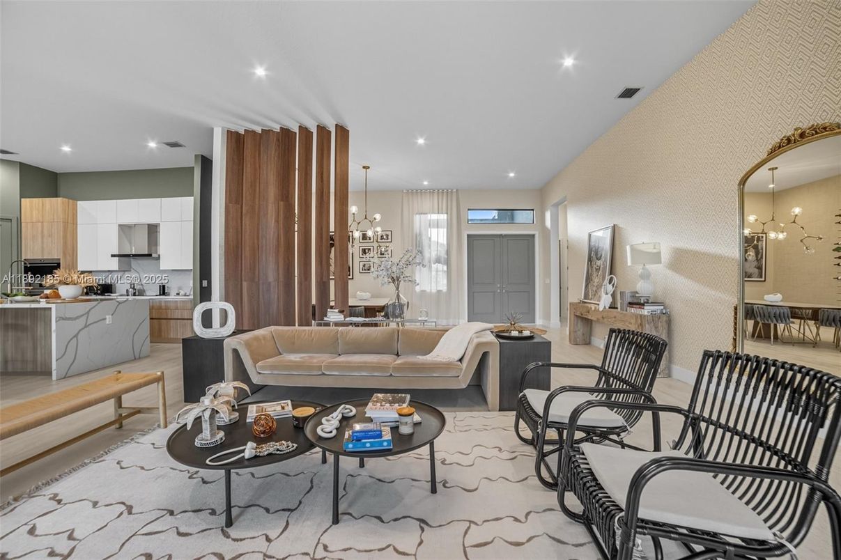 Dining room, Interior, Kitchen, Living room, Pendant Lights, Recessed Lighting, Stainless Steel Appliances