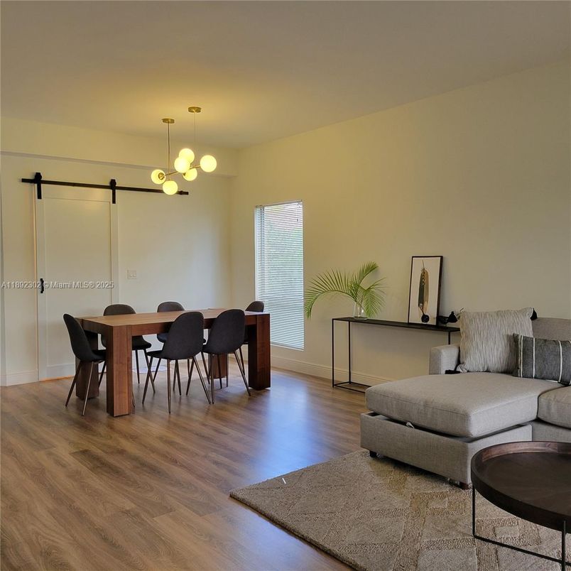 Dining room, Interior, Pendant Lights, Wood Texture Flooring