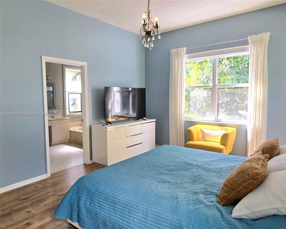 Bedroom, Interior, Pendant Lights, Wood Texture Flooring