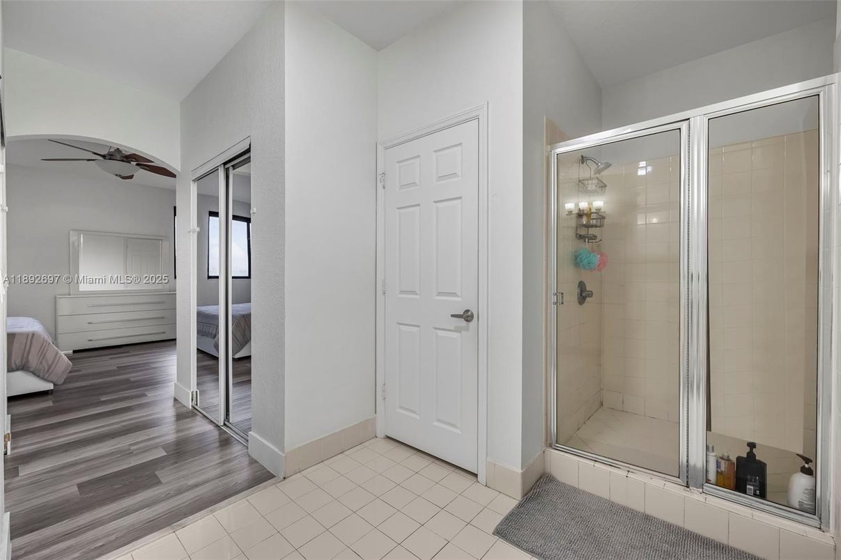 Bathroom, Glass Shower, Interior, Wood Texture Flooring