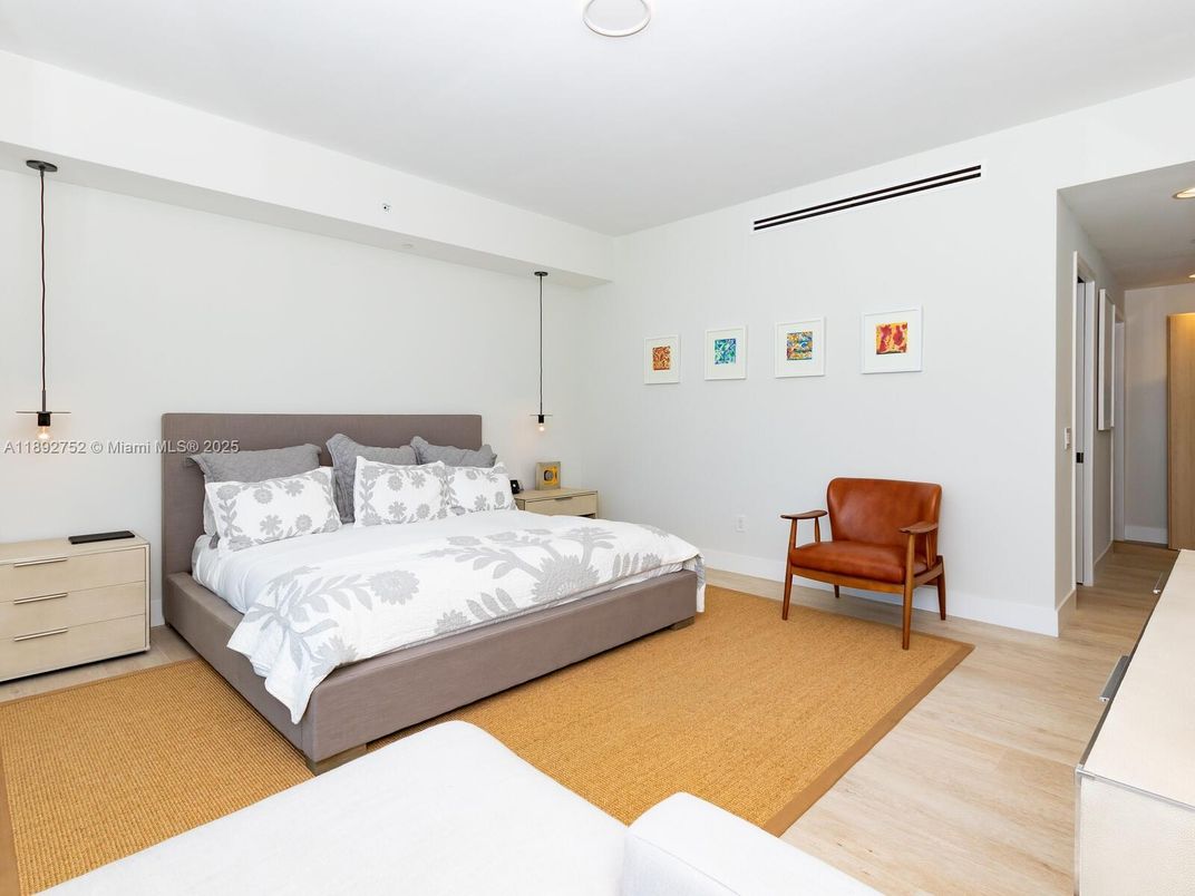 Bedroom, Interior, Pendant Lights, Recessed Lighting, Wood Texture Flooring