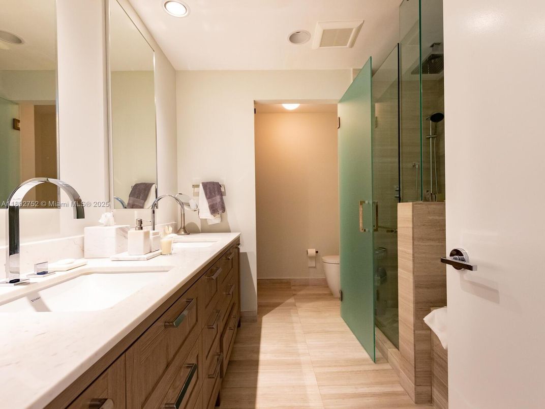 Bathroom, Dual Sink Vanities, Glass Shower, Interior, Recessed Lighting