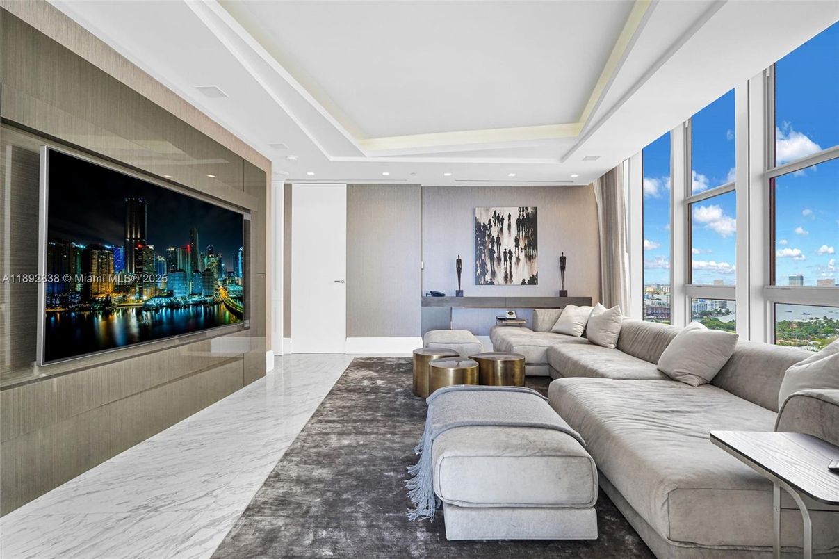 Interior, Living room, Marble, Recessed Lighting, Water