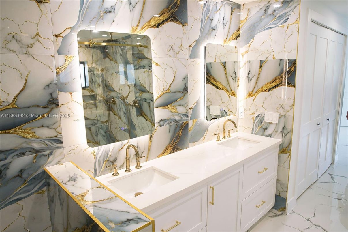 Bathroom, Dual Sink Vanities, Interior, Marble, Marble Walls