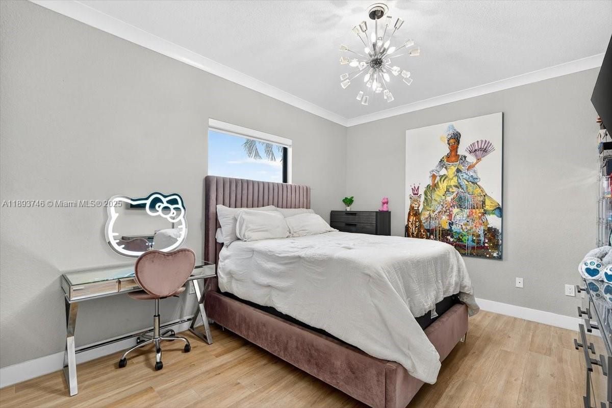 Bedroom, Interior, Pendant Lights, Wood Texture Flooring