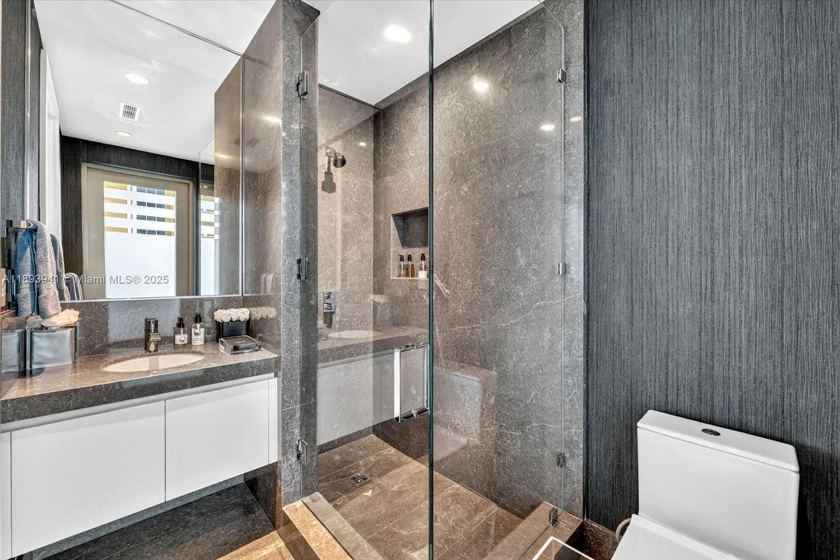 Bathroom, Glass Shower, Interior, Recessed Lighting