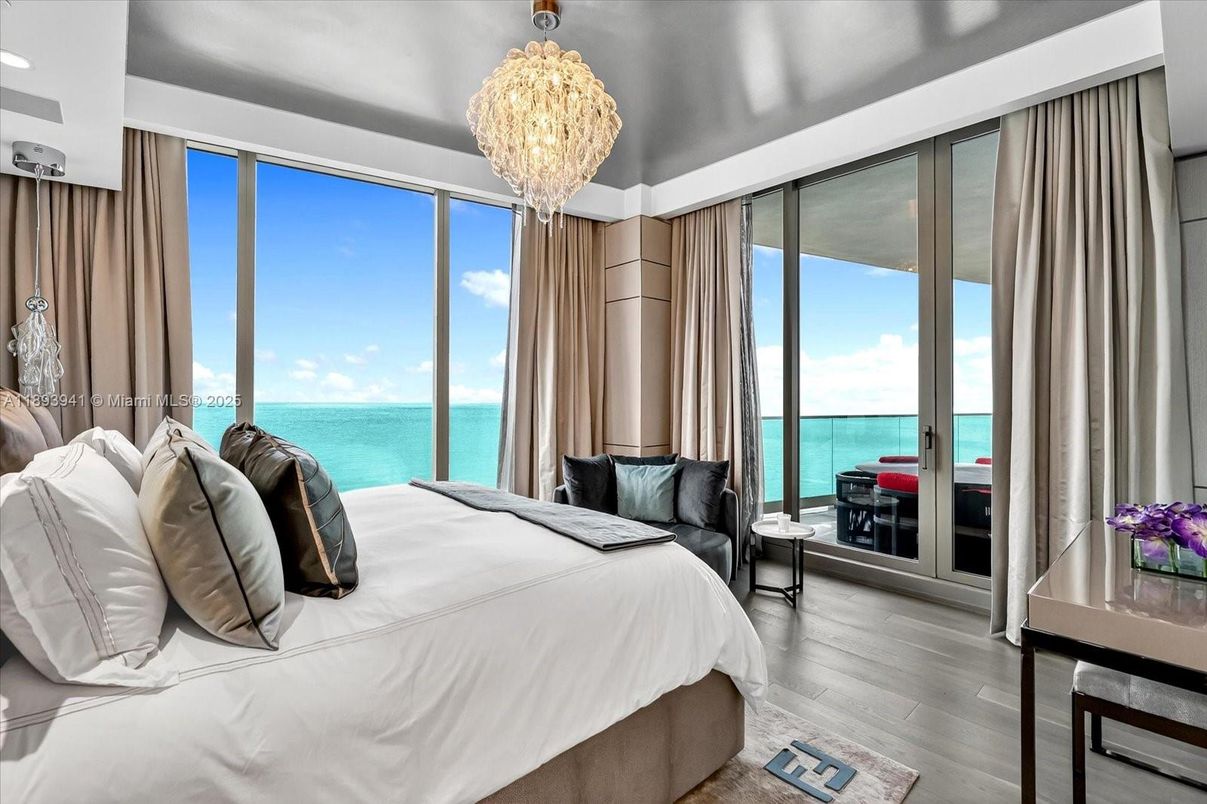 Bedroom, Chandelier, Interior, Water, Wood Texture Flooring