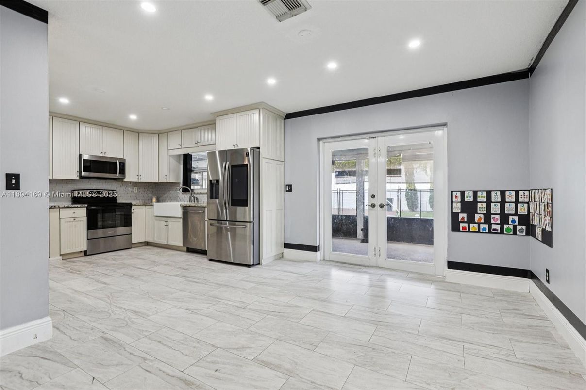 Interior, Kitchen, Marble, Recessed Lighting, Stainless Steel Appliances