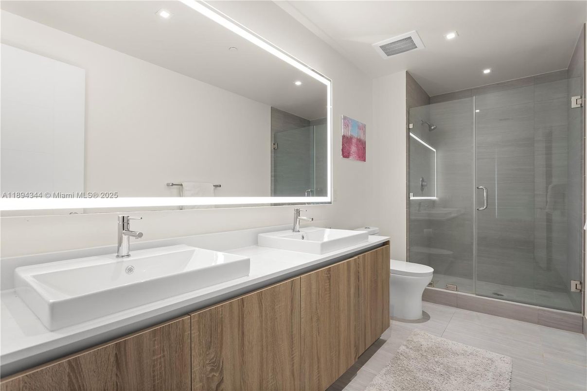 Bathroom, Dual Sink Vanities, Glass Shower, Interior, Recessed Lighting