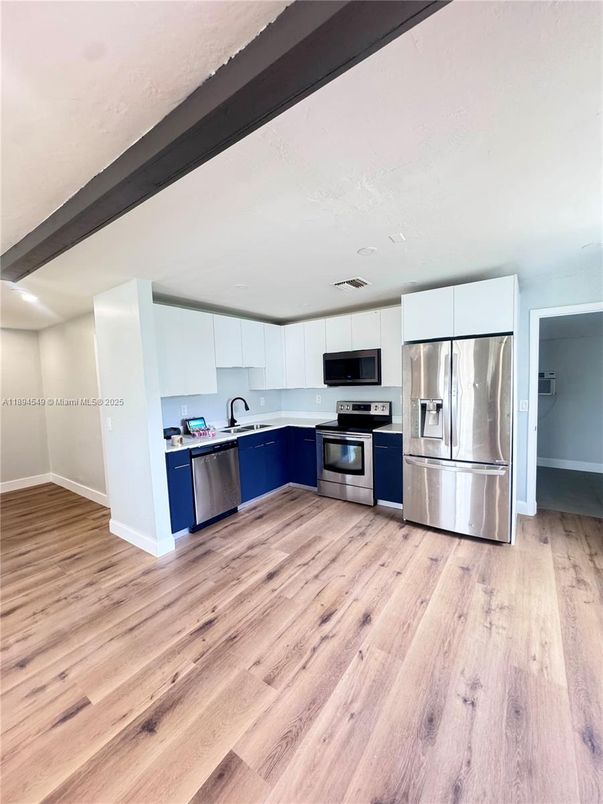 Interior, Kitchen, Stainless Steel Appliances, Wood Texture Flooring