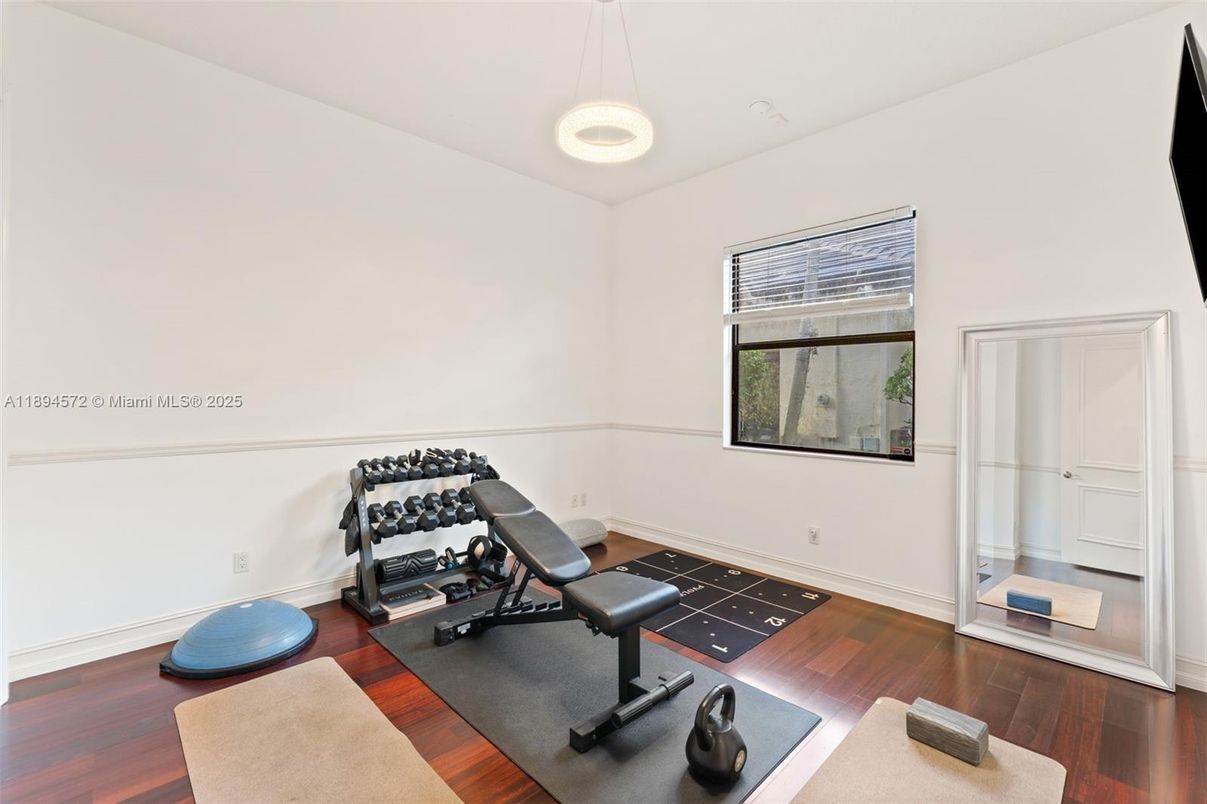 Fitness Equipment, Interior, Pendant Lights, Wood Texture Flooring