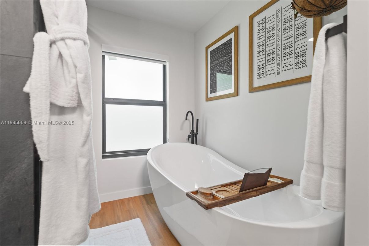 Bathroom, Free Standing Baths, Interior, Wood Texture Flooring