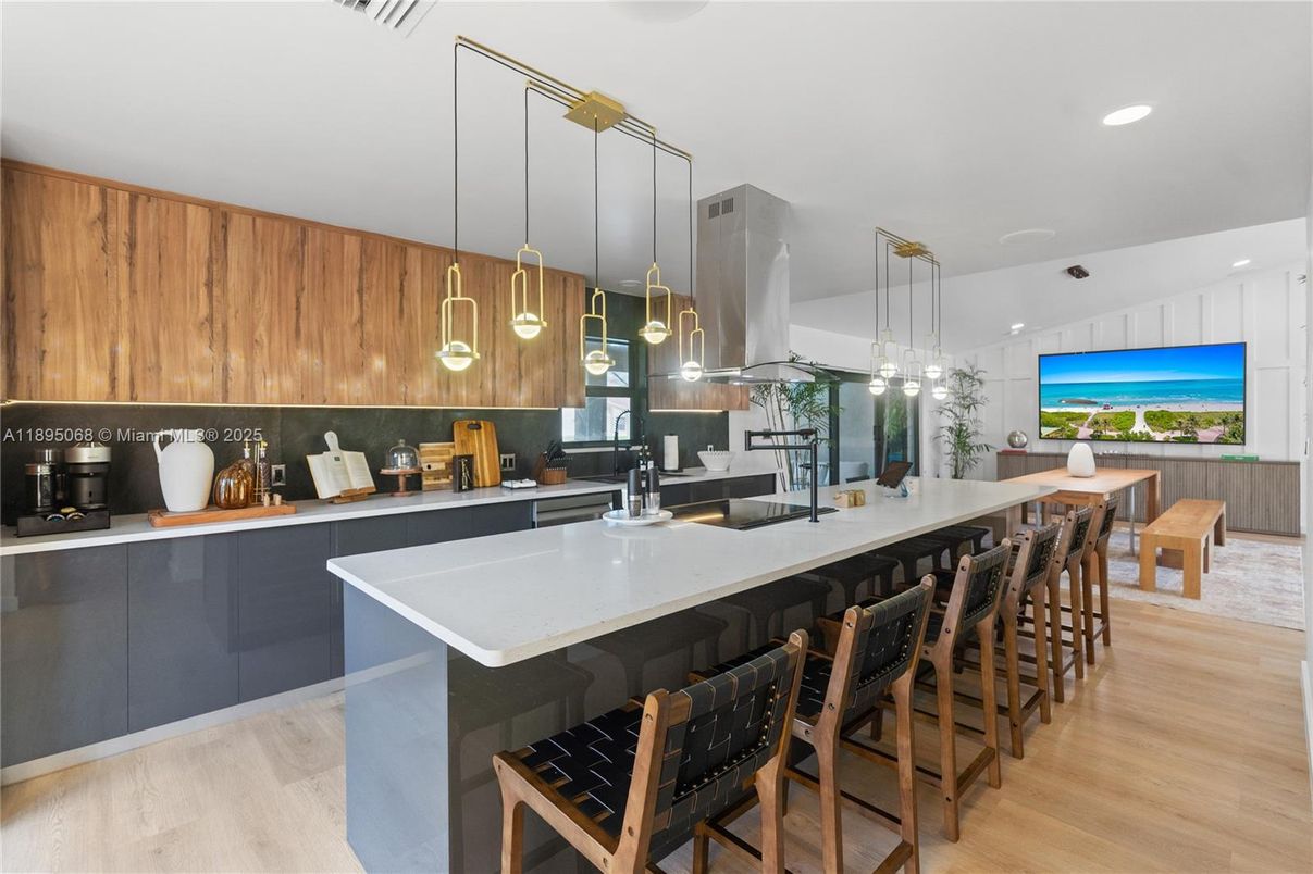 Interior, Kitchen, Pendant Lights, Recessed Lighting, Wood Texture Flooring