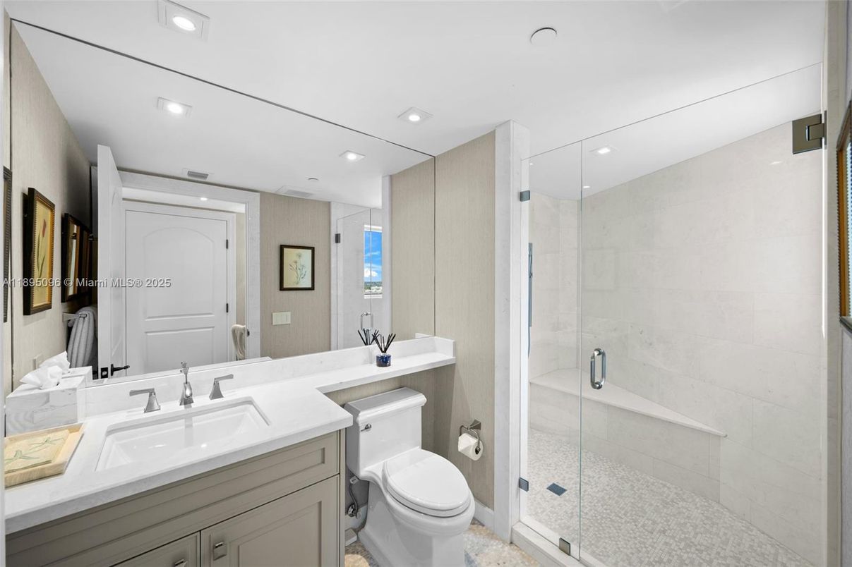 Bathroom, Glass Shower, Interior, Recessed Lighting