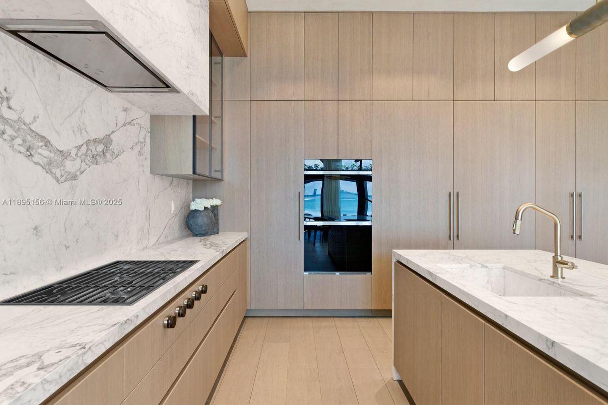 Interior, Kitchen, Marble Walls, Wood Texture Flooring