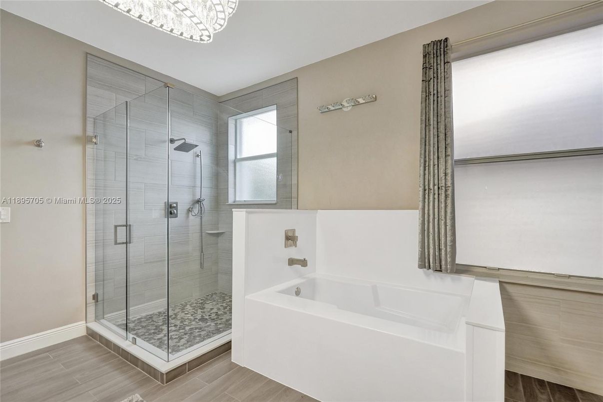 Bathroom, Glass Shower, Interior, Wood Texture Flooring