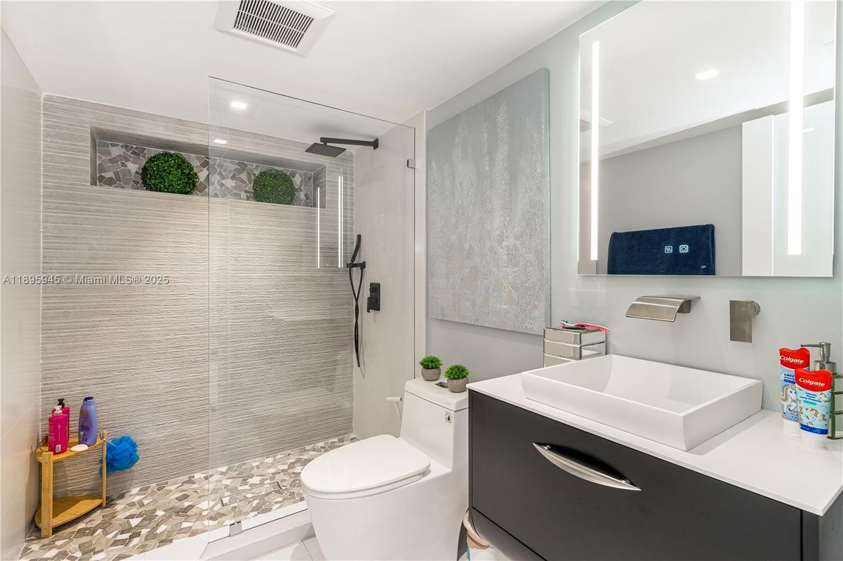 Bathroom, Glass Shower, Interior, Recessed Lighting