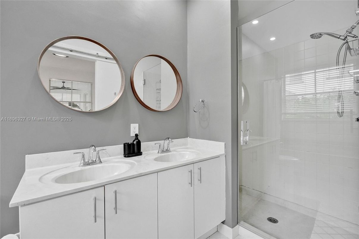Bathroom, Dual Sink Vanities, Glass Shower, Interior, Recessed Lighting