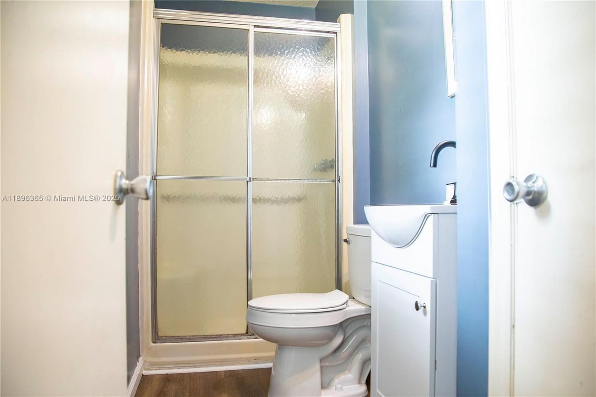 Bathroom, Glass Shower, Interior, Wood Texture Flooring