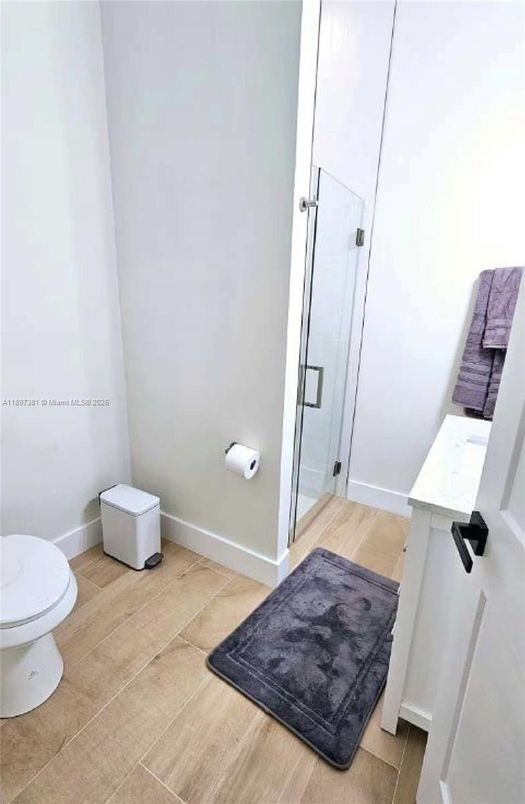 Bathroom, Glass Shower, Interior, Wood Texture Flooring