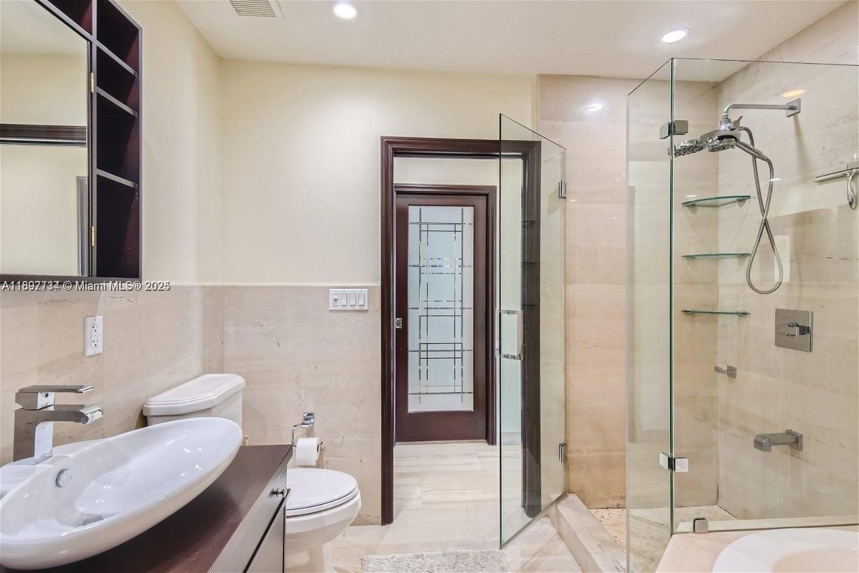 Bathroom, Glass Shower, Interior, Recessed Lighting