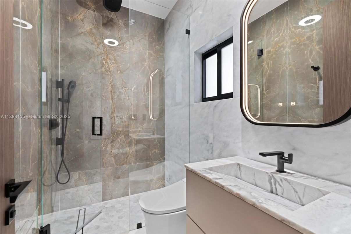 Bathroom, Glass Shower, Interior, Marble Walls