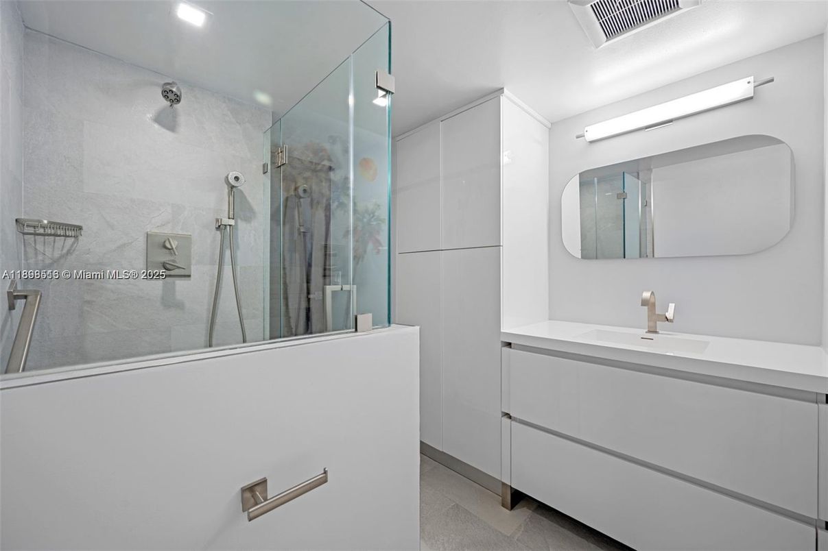 Bathroom, Glass Shower, Interior, Recessed Lighting