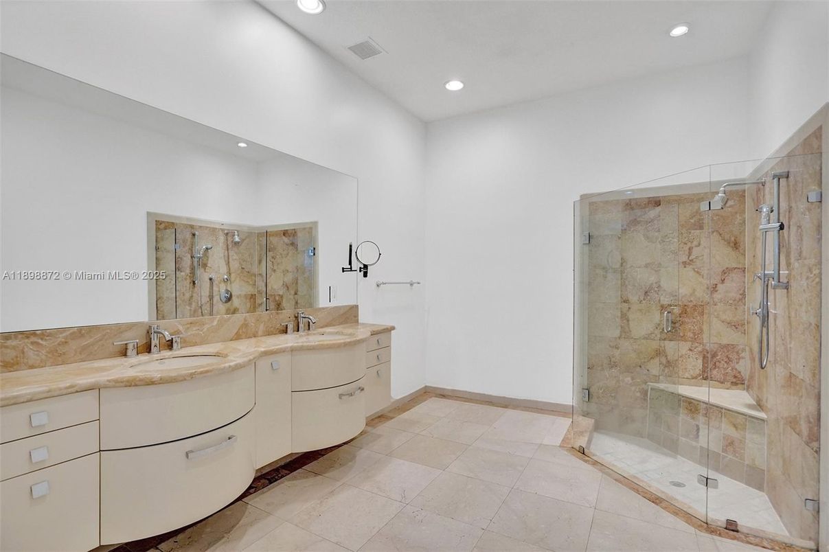 Bathroom, Dual Sink Vanities, Glass Shower, Interior, Recessed Lighting