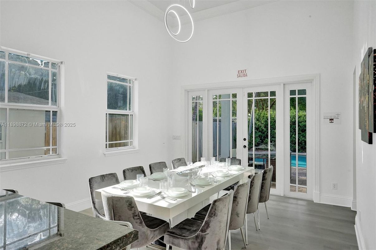 Dining room, Interior, Pendant Lights, Wood Texture Flooring