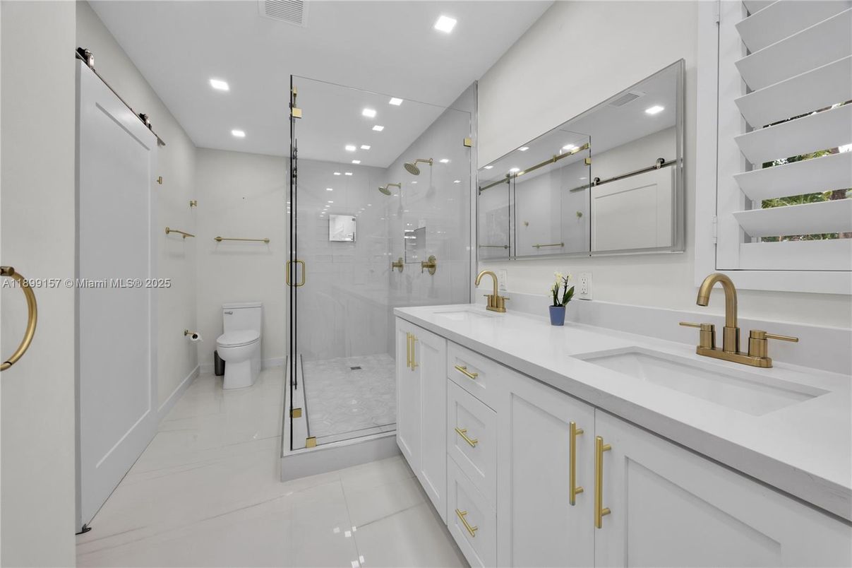 Bathroom, Dual Sink Vanities, Glass Shower, Interior, Recessed Lighting