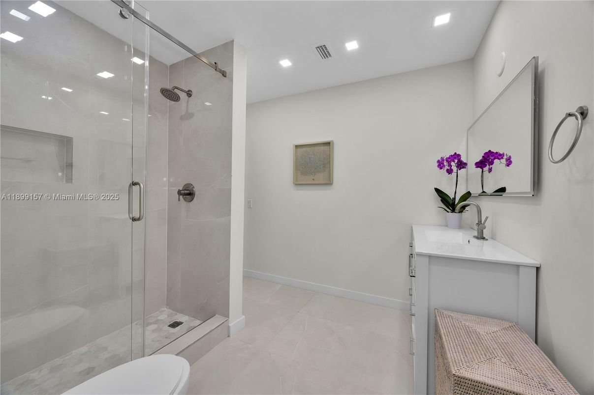 Bathroom, Glass Shower, Interior, Recessed Lighting