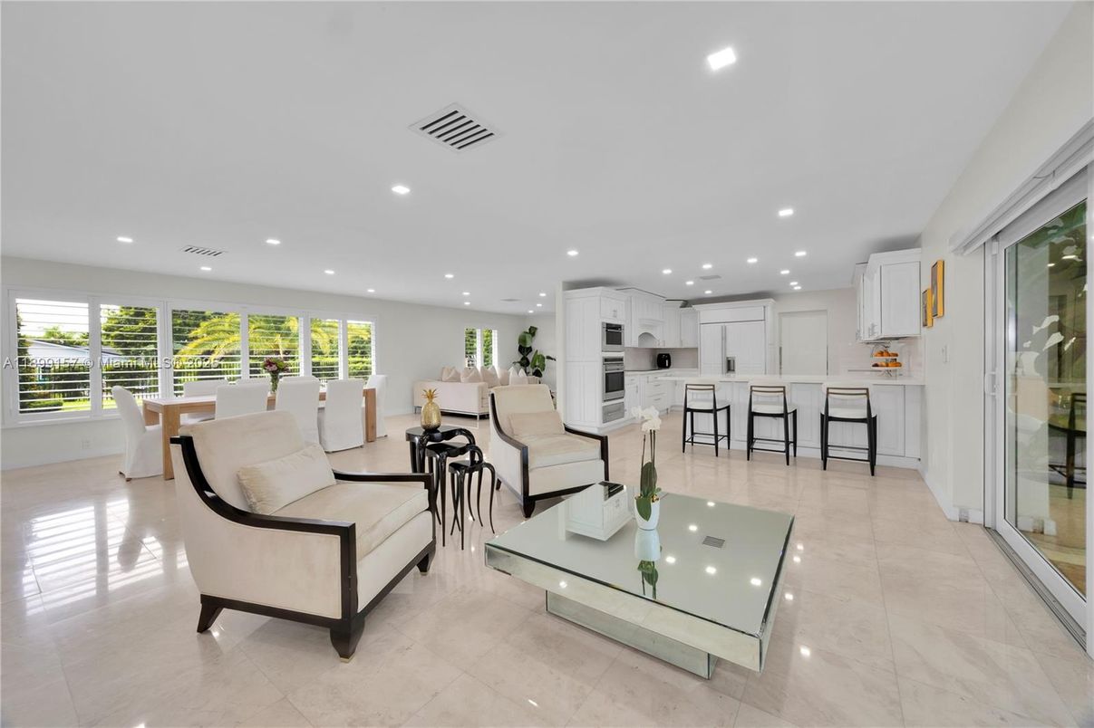Dining room, Interior, Kitchen, Living room, Recessed Lighting, Stainless Steel Appliances