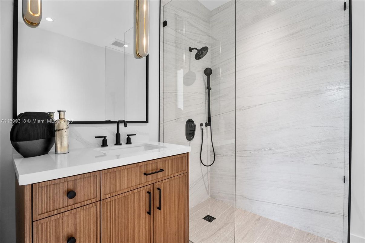 Bathroom, Glass Shower, Interior, Recessed Lighting