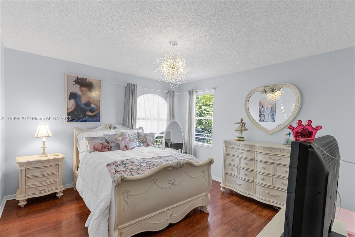 Bedroom, Chandelier, Interior, Wood Texture Flooring