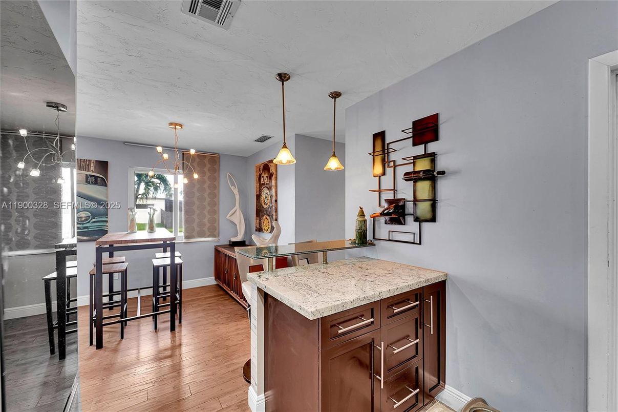 Dining room, Interior, Pendant Lights, Wood Texture Flooring