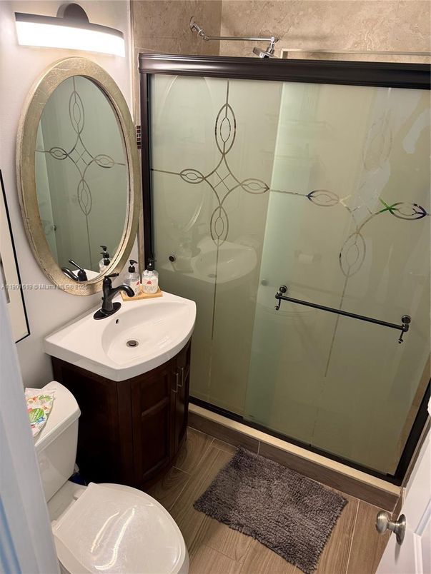 Bathroom, Glass Shower, Interior, Wood Texture Flooring